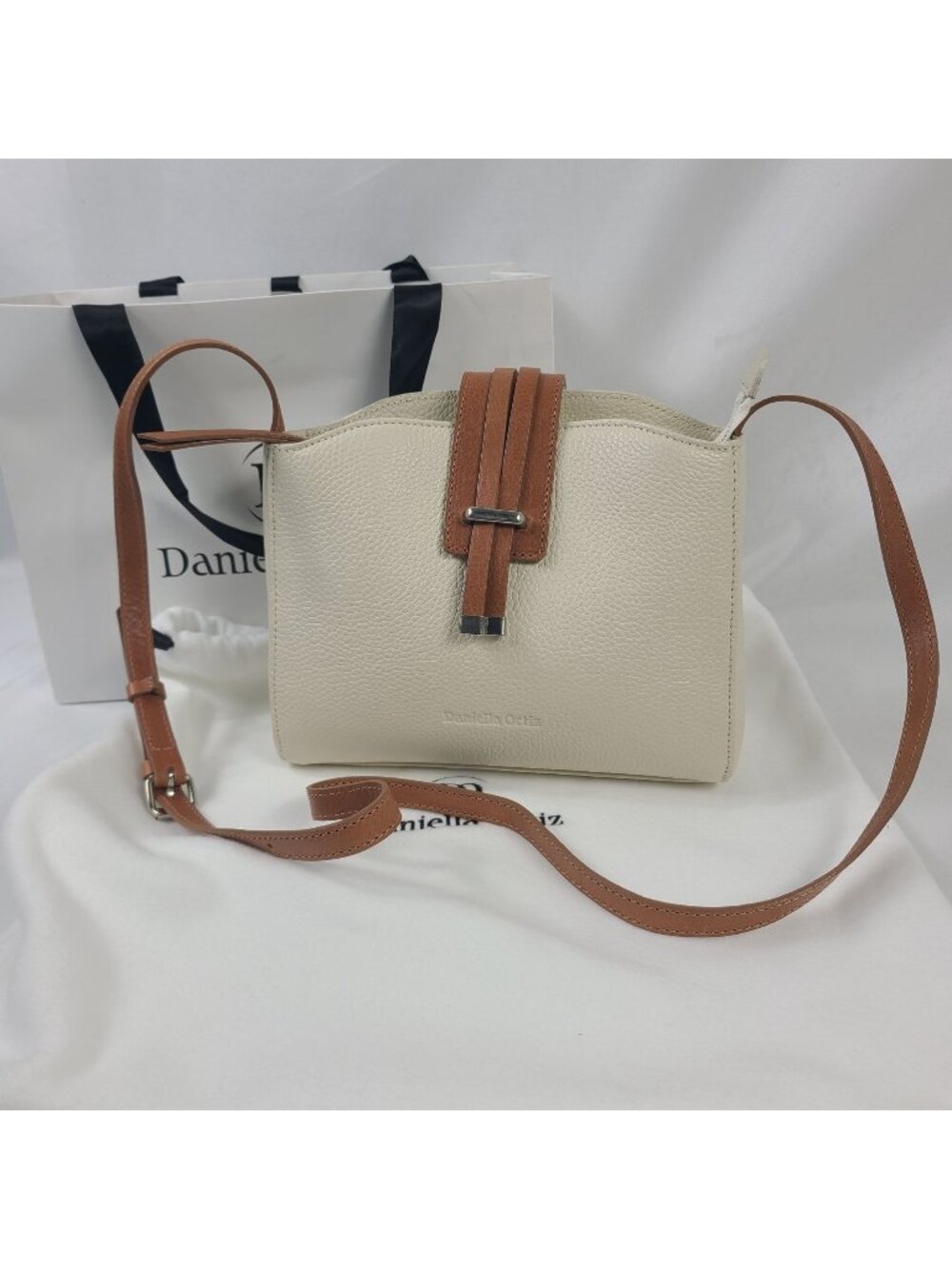 NEW Daniella Ortiz Susan Leather Crossbody Bag in Bone & Dust Bag